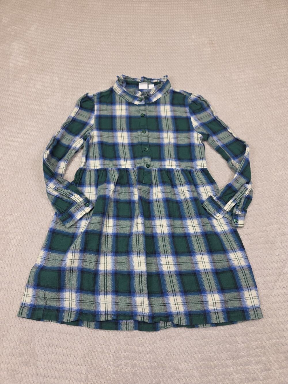 Gap Kids Dress Girls Small 6/7 Light Weight Plaid Long Sleeve Ruffled Collar